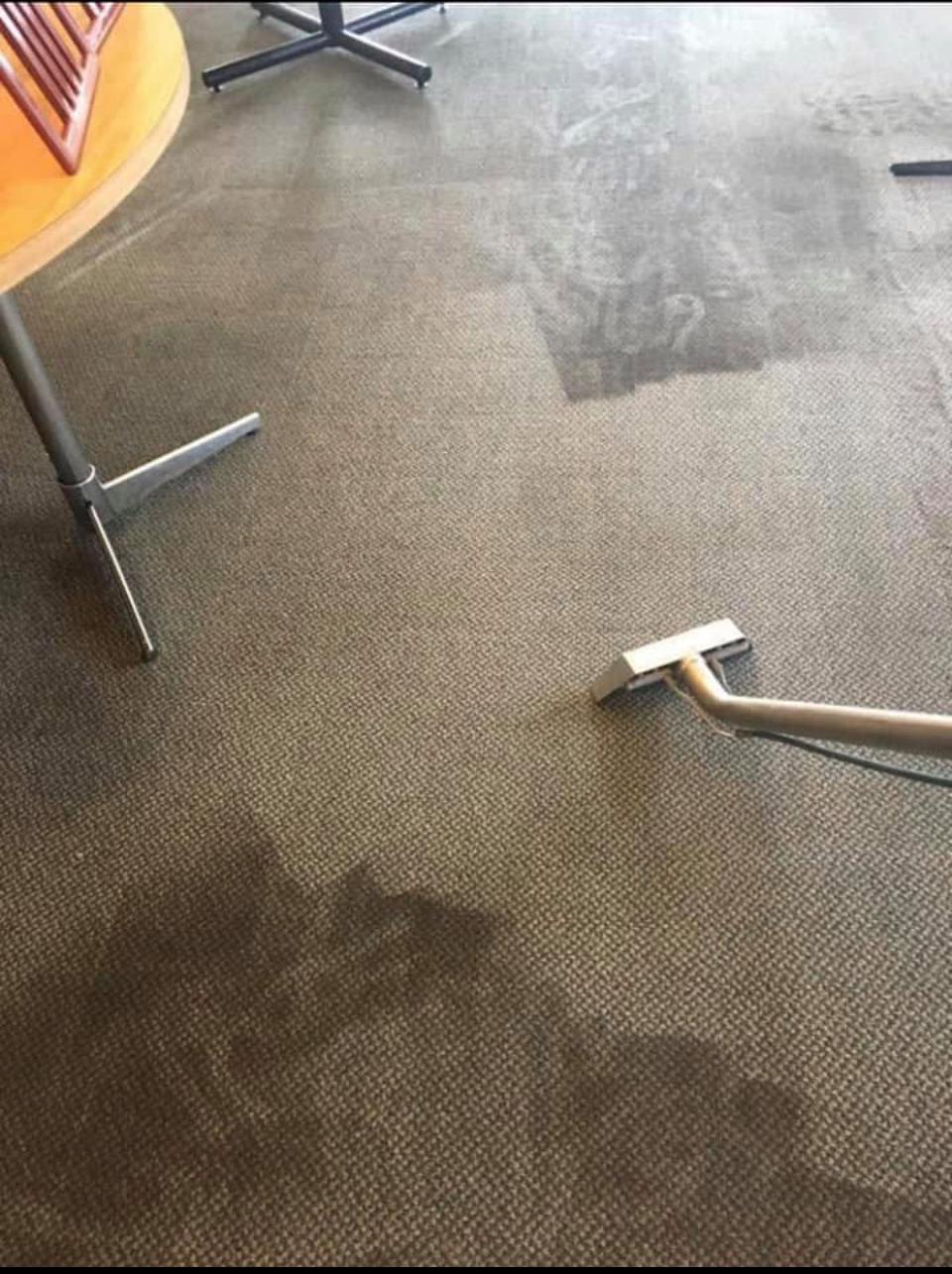 Close up of a carpet stain being removed.